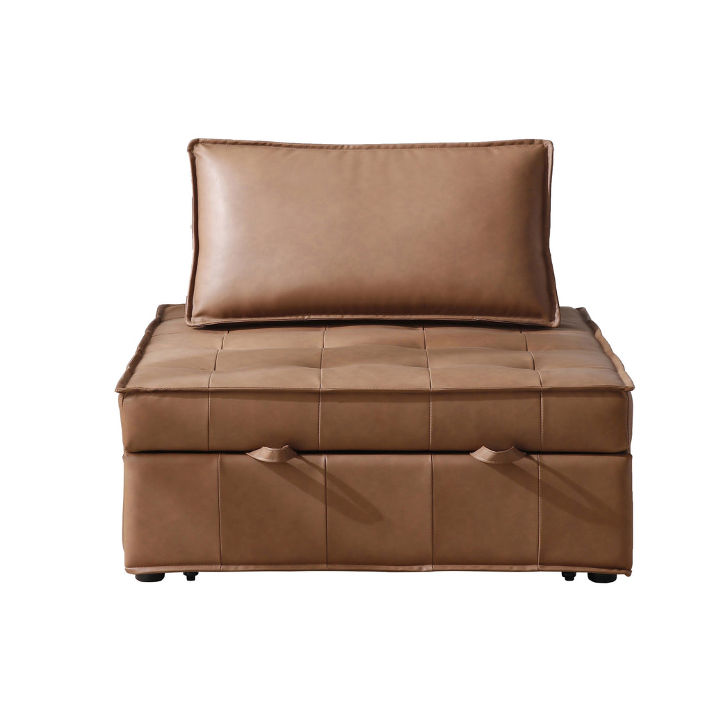 Canapé-lit gigogne multifonctionnel en simili cuir 39 pouces avec dossier et coussin réglables pour salon.