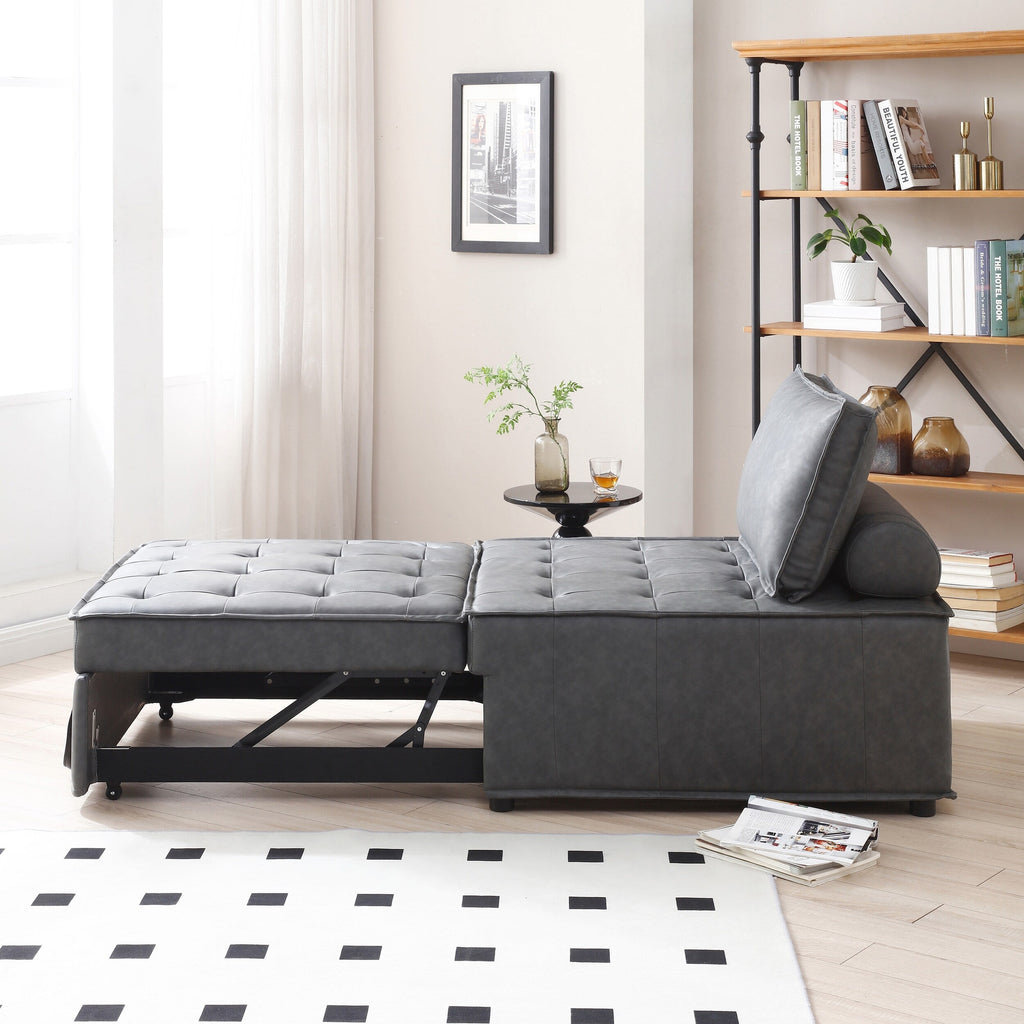 Canapé-lit gigogne multifonctionnel en simili cuir 39 pouces avec dossier et coussin réglables pour salon.