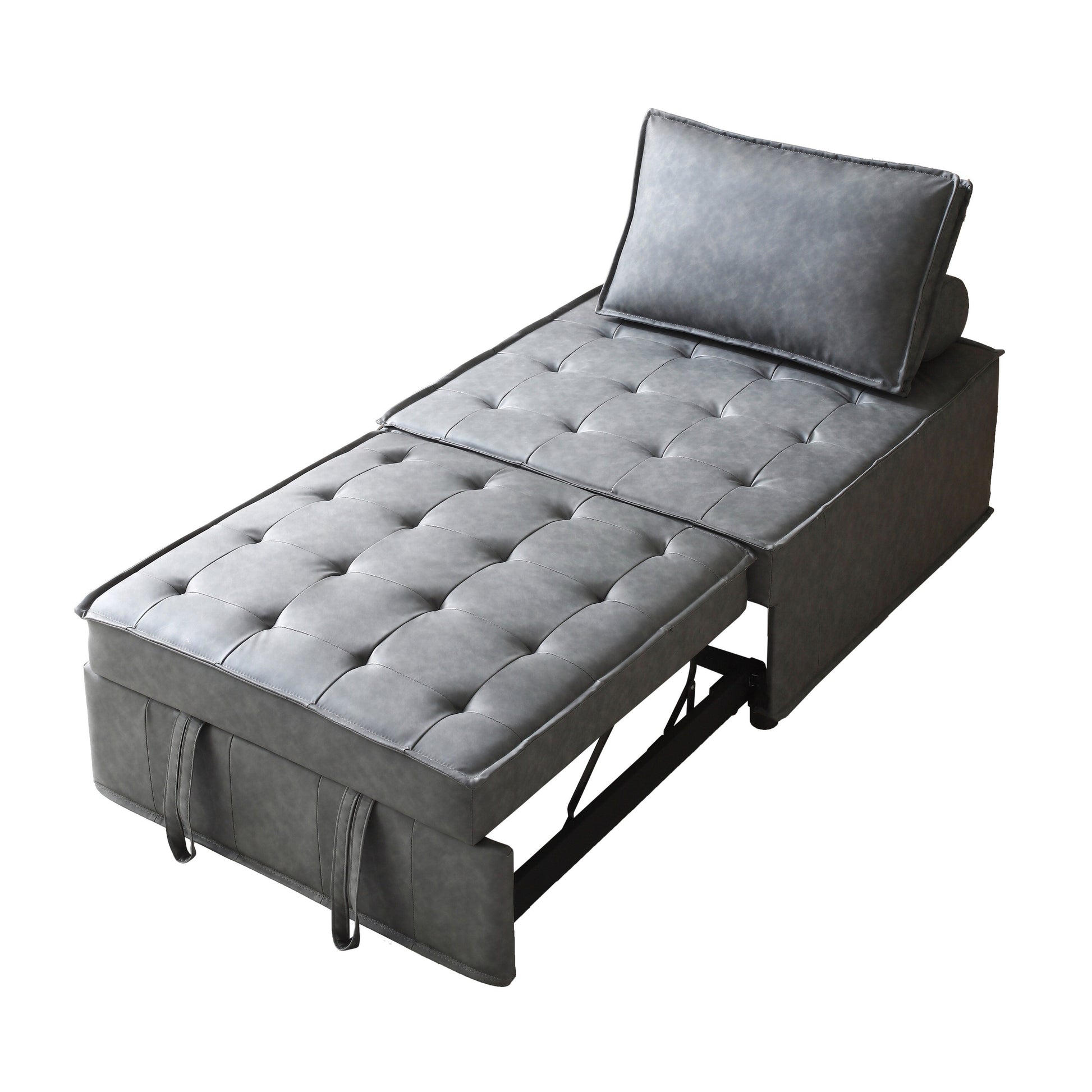 Canapé-lit gigogne multifonctionnel en simili cuir 39 pouces avec dossier et coussin réglables pour salon.