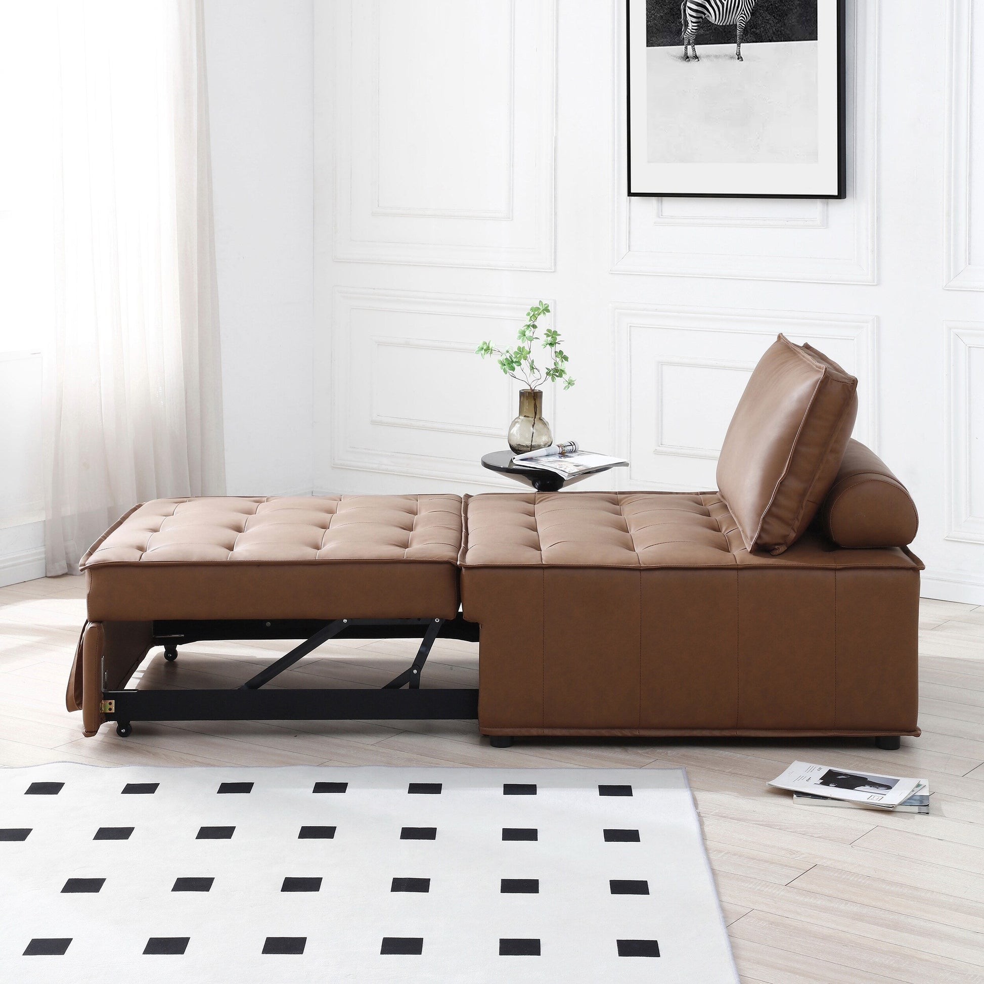 Canapé-lit gigogne multifonctionnel en simili cuir 39 pouces avec dossier et coussin réglables pour salon.