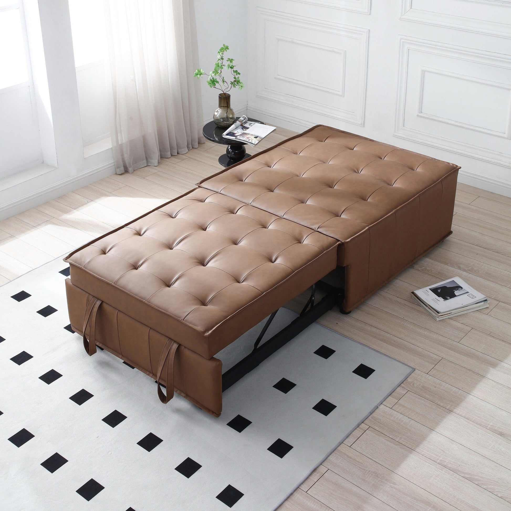 Canapé-lit gigogne multifonctionnel en simili cuir 39 pouces avec dossier et coussin réglables pour salon.