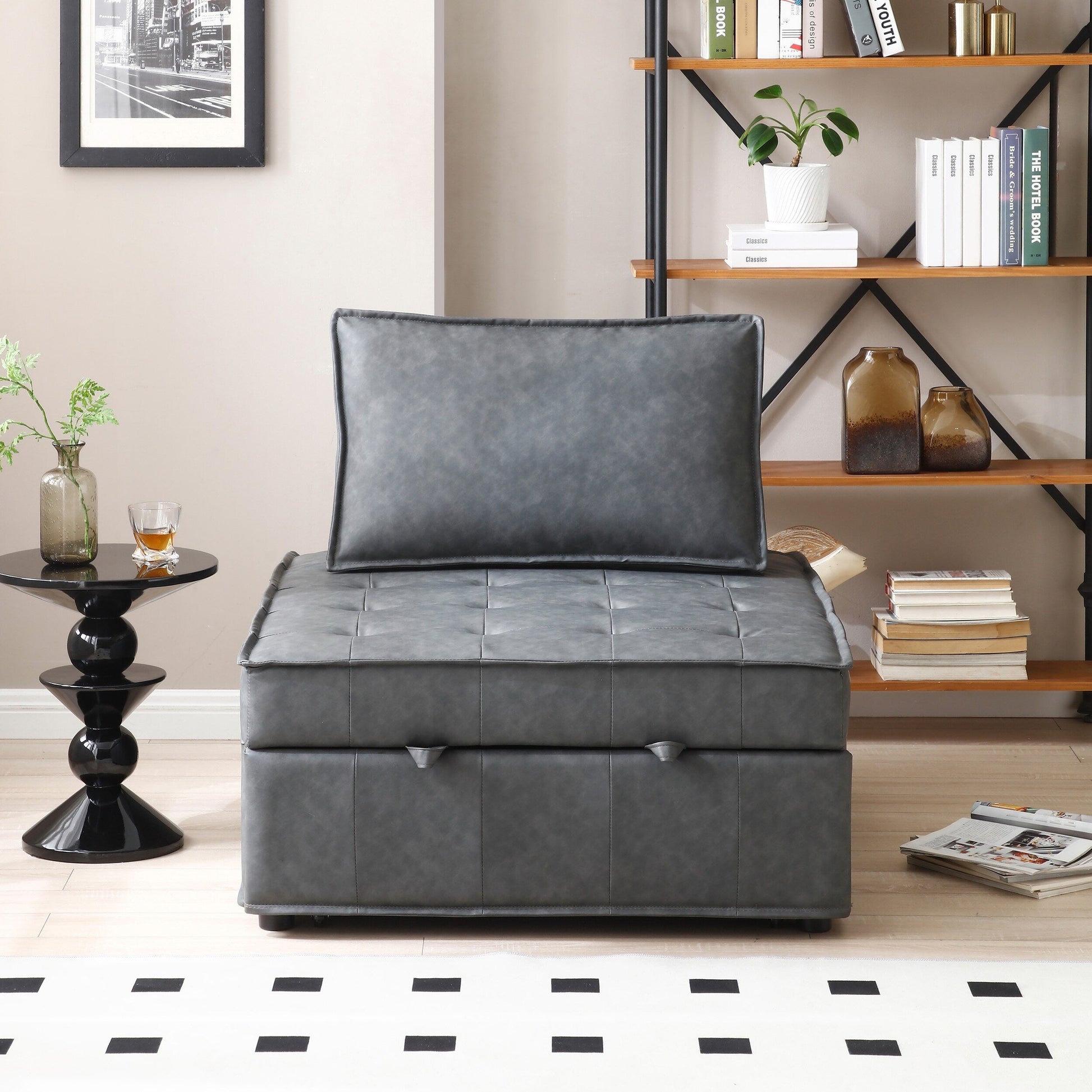 Canapé-lit gigogne multifonctionnel en simili cuir 39 pouces avec dossier et coussin réglables pour salon.