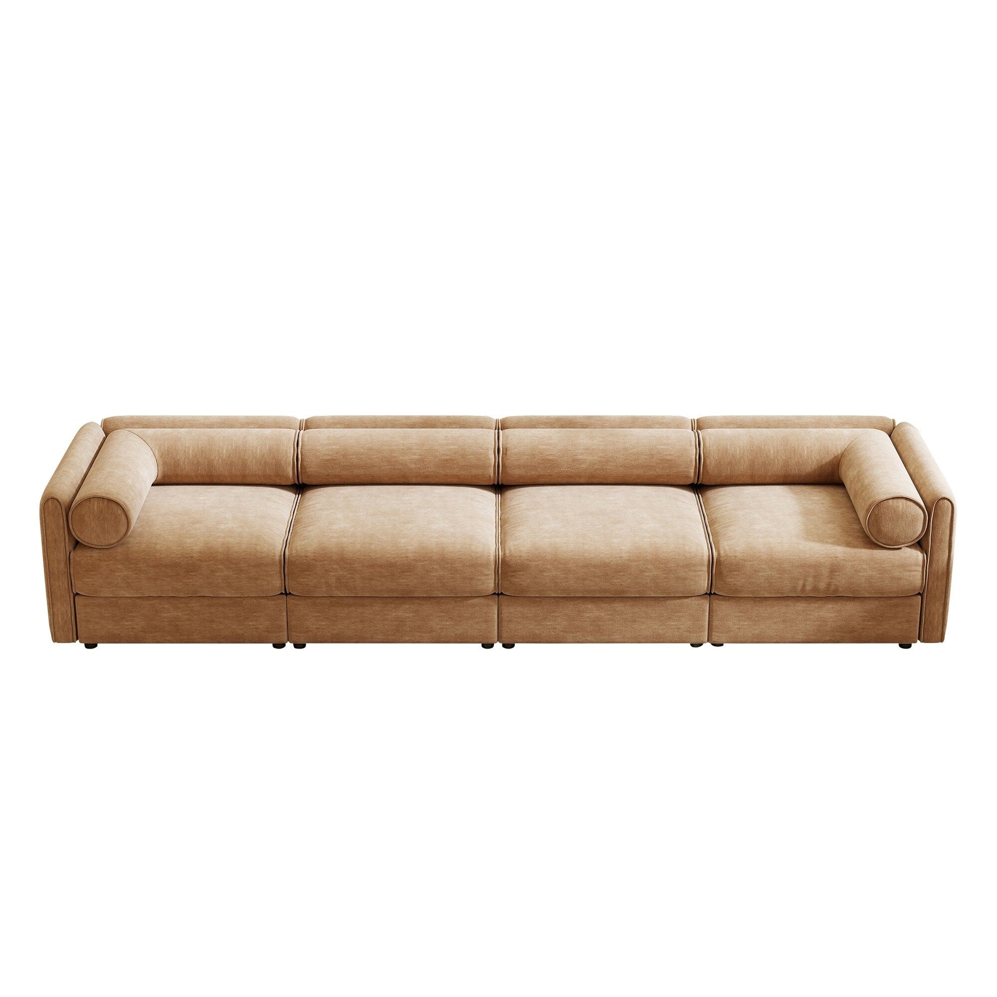 Canapé d'angle modulaire 4 pièces - Chaise longue avec coffre de rangement et dossiers cylindriques, assise profonde