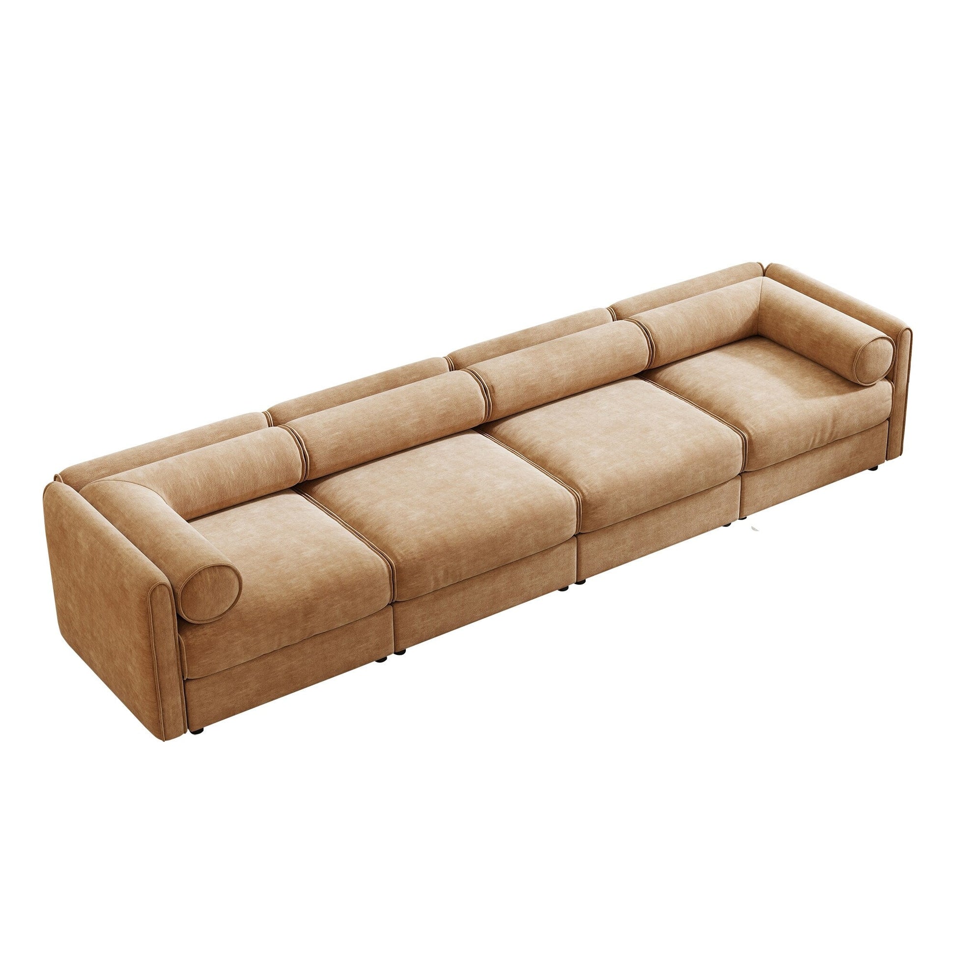 Canapé d'angle modulaire 4 pièces - Chaise longue avec coffre de rangement et dossiers cylindriques, assise profonde