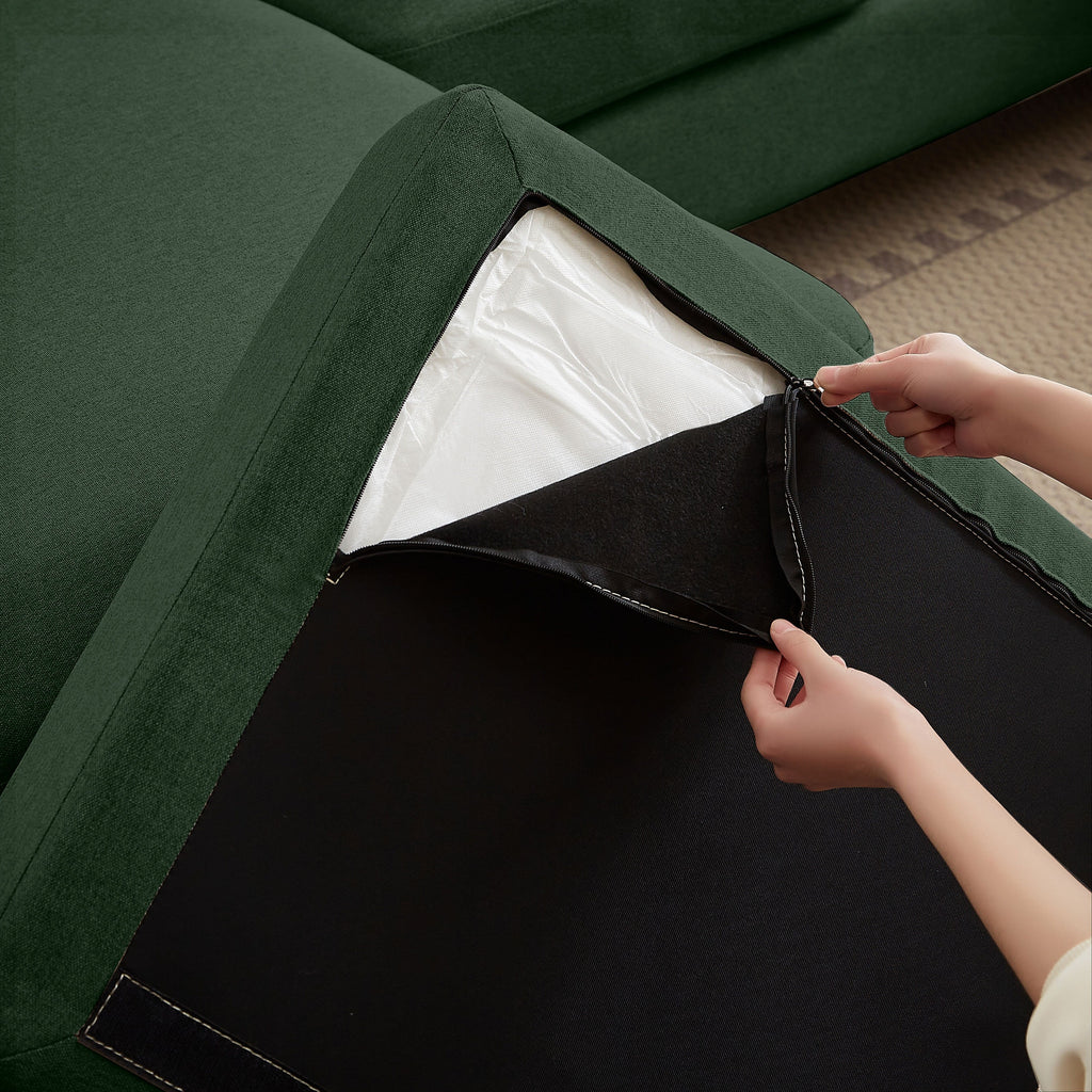 Canapé d'angle en forme de U avec 4 places et méridienne double pour salon.