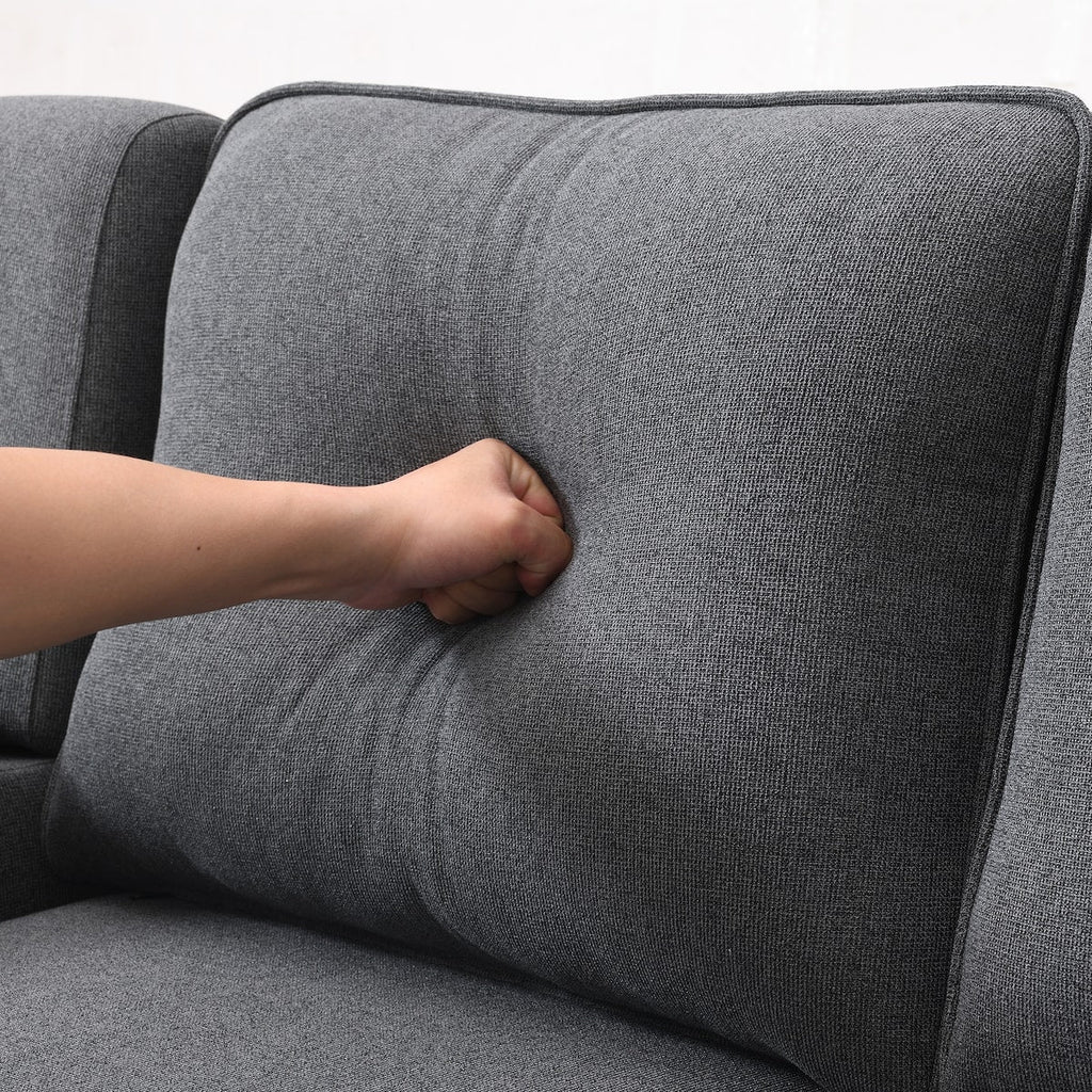Canapé moderne 4 places en tissu lin avec poches sur les accoudoirs et 4 coussins