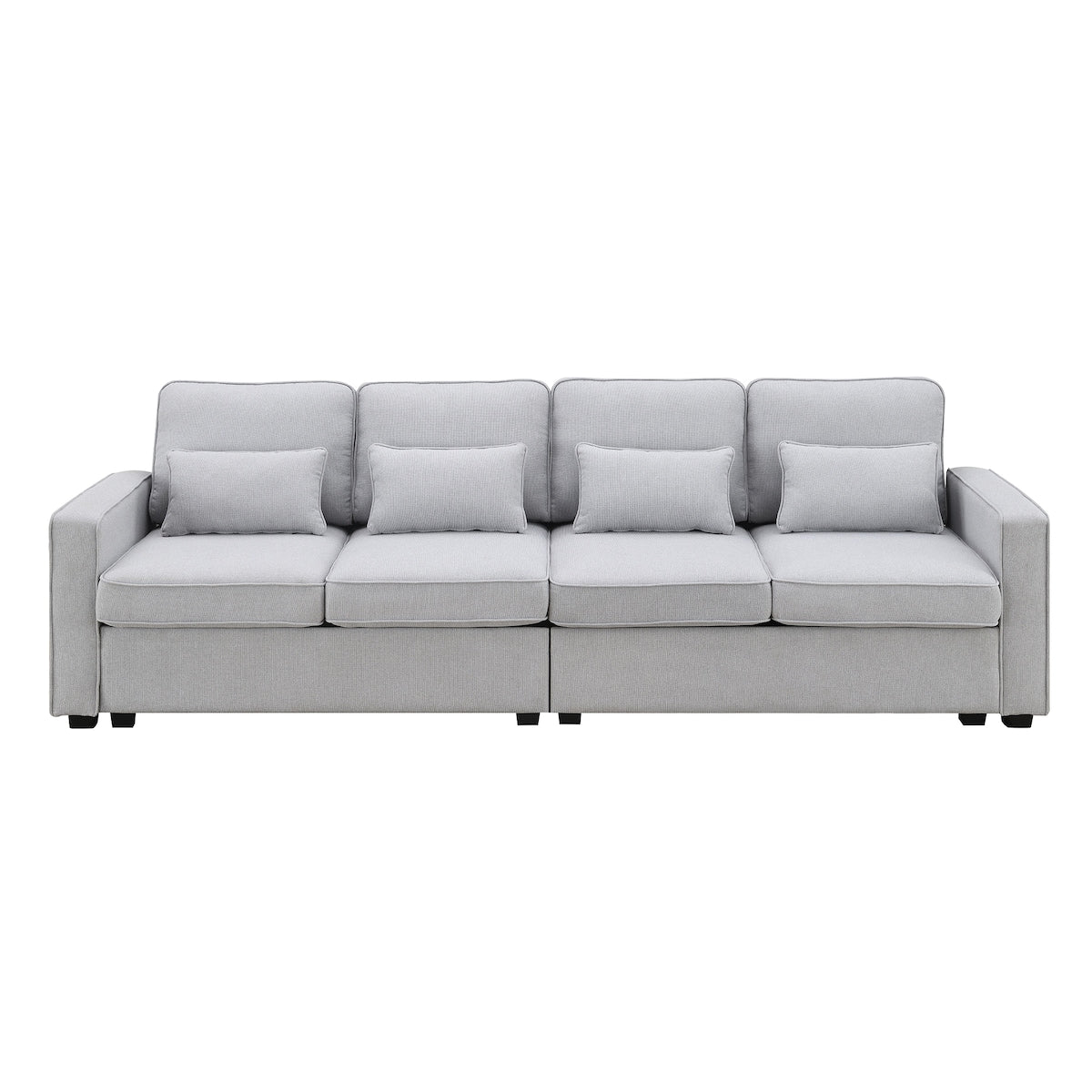 Canapé moderne 4 places en tissu lin avec poches sur les accoudoirs et 4 coussins