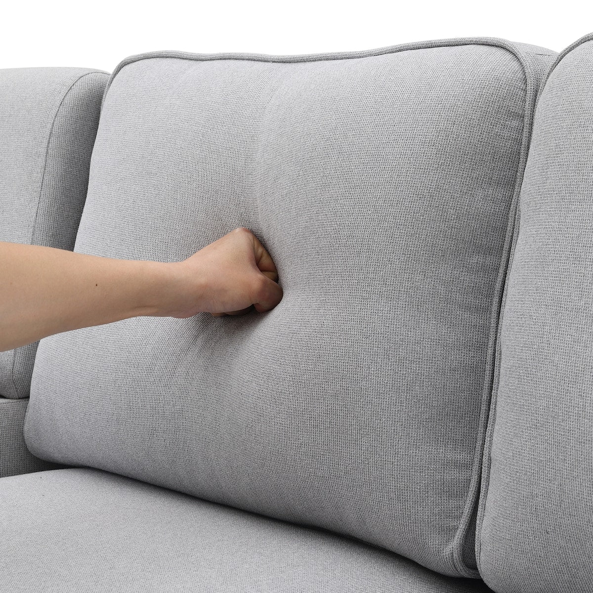 Canapé moderne 4 places en tissu lin avec poches sur les accoudoirs et 4 coussins