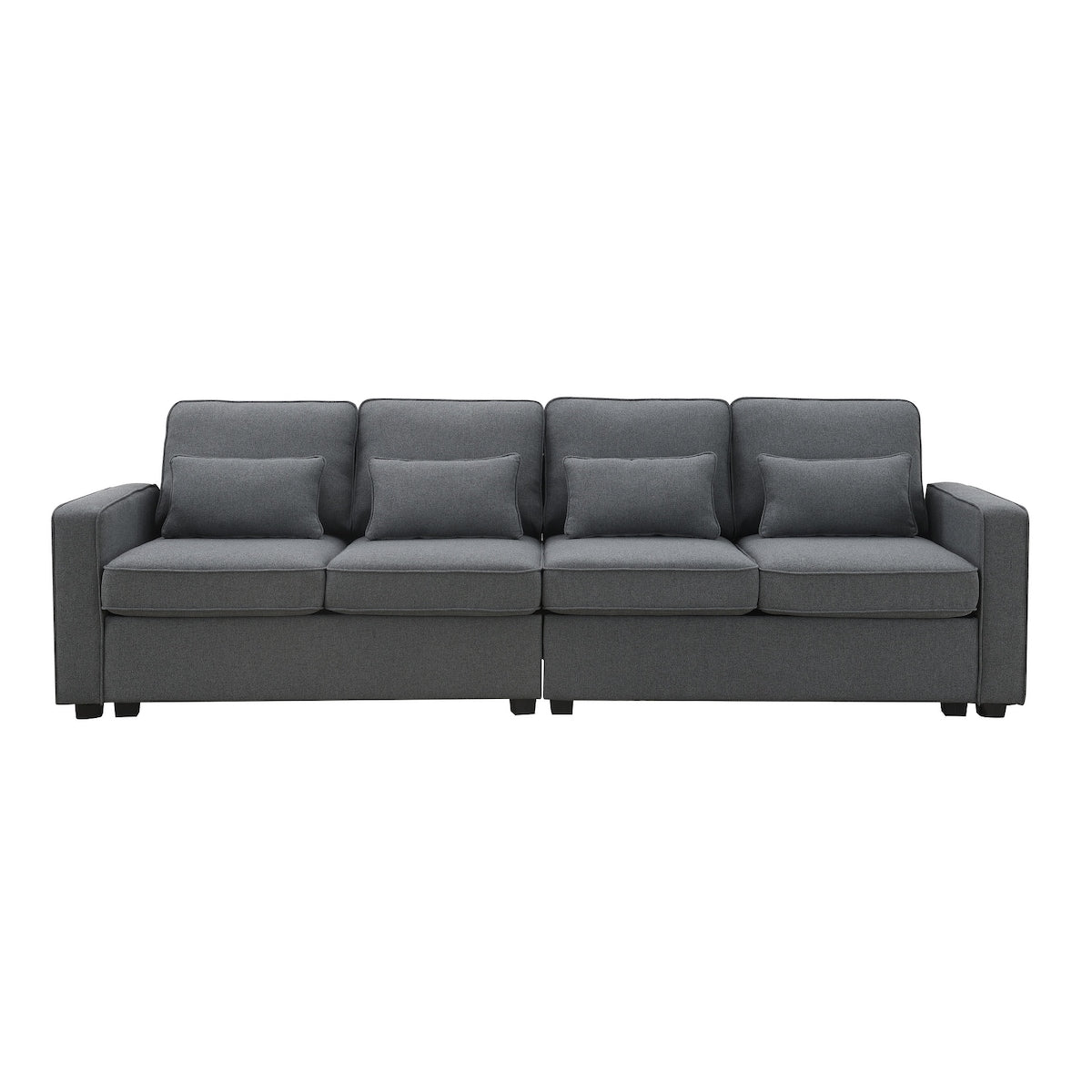 Canapé moderne 4 places en tissu lin avec poches sur les accoudoirs et 4 coussins