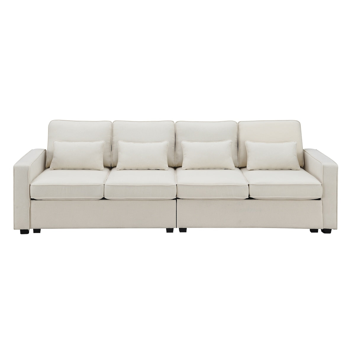 Canapé moderne 4 places en tissu lin avec poches sur les accoudoirs et 4 coussins