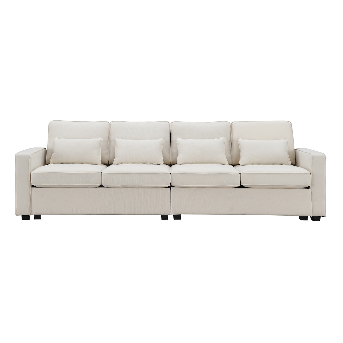 Canapé moderne 4 places en tissu lin avec poches sur les accoudoirs et 4 coussins