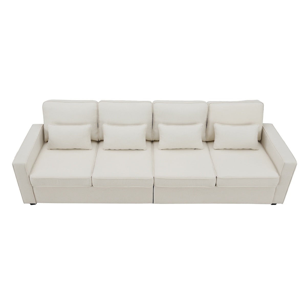 Canapé moderne 4 places en tissu lin avec poches sur les accoudoirs et 4 coussins