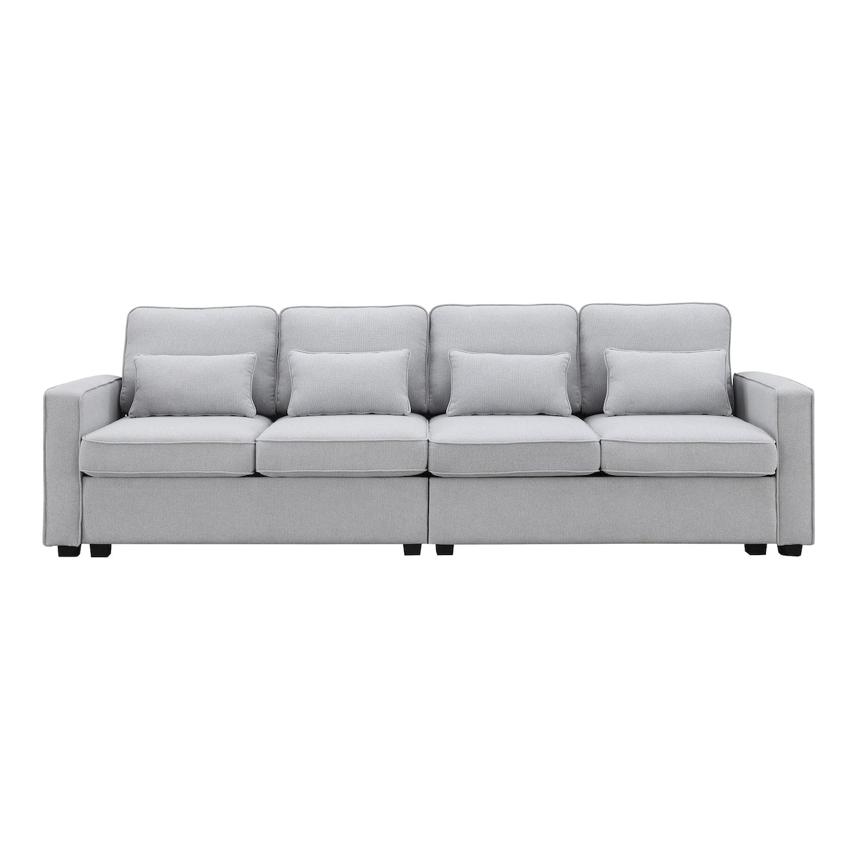 Canapé moderne 4 places en tissu lin avec poches sur les accoudoirs et 4 coussins