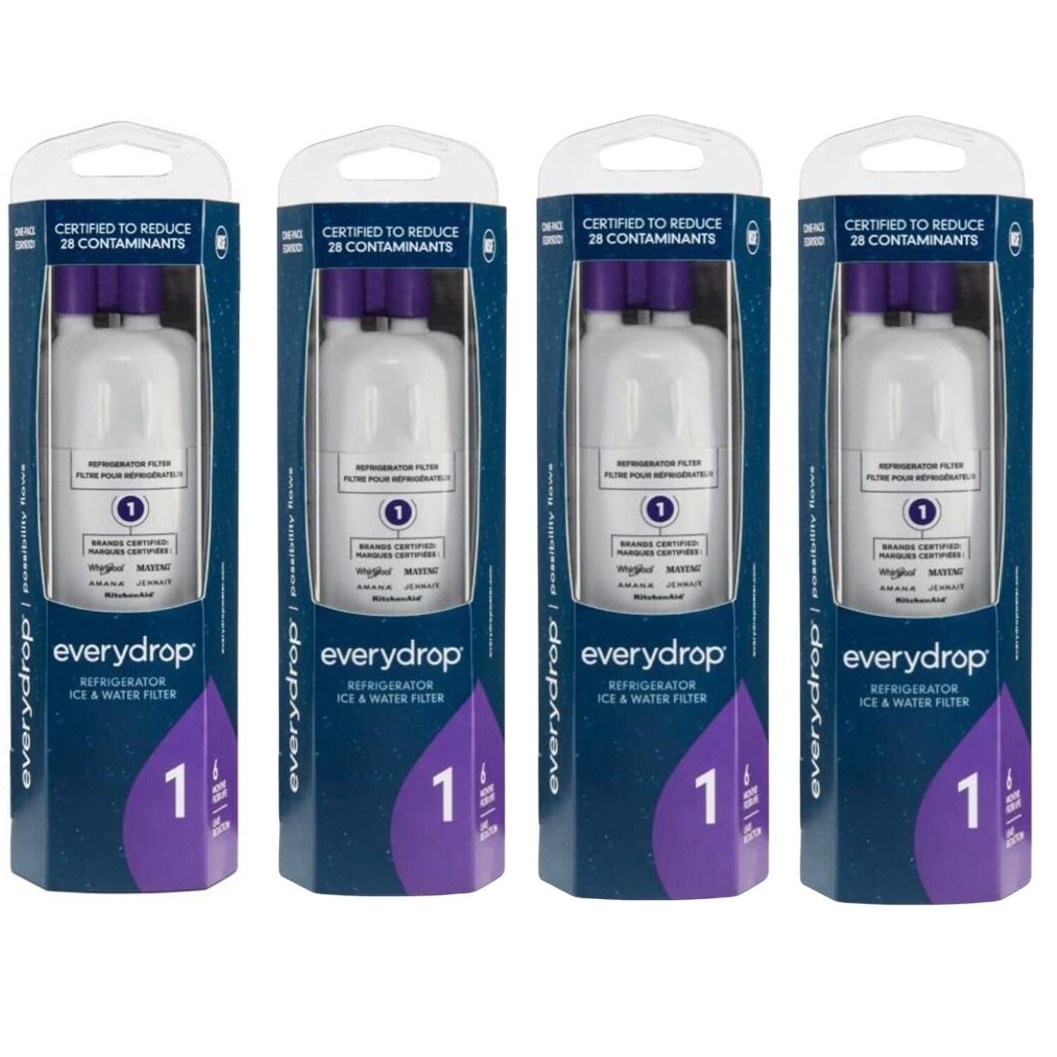 Lot de 4 filtres Everydrop pour réfrigérateur, pour glace et eau, 1, EDR1RXD1