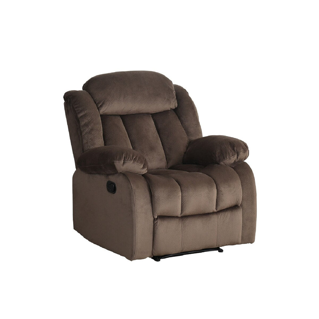 Fauteuil basculant inclinable en micro-suède brun avec motif ours en peluche.