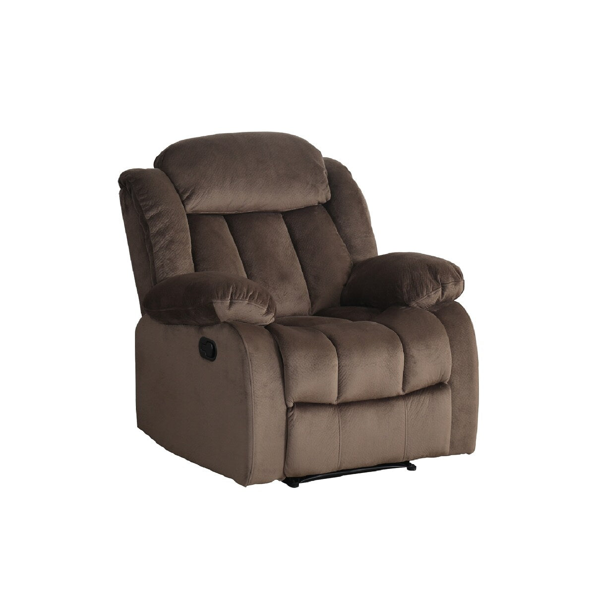 Fauteuil basculant inclinable en micro-suède brun avec motif ours en peluche.
