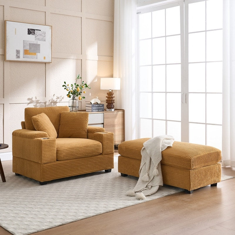 Canapé et pouf rembourrés en velours côtelé 42.12