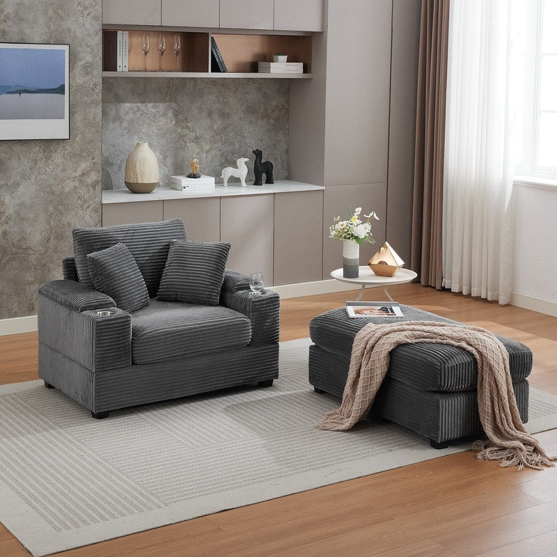 Canapé et pouf rembourrés en velours côtelé 42.12