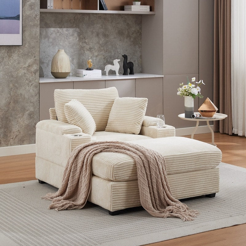 Canapé et pouf rembourrés en velours côtelé 42.12