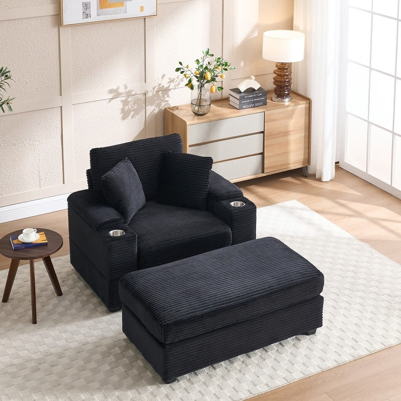 Canapé et pouf rembourrés en velours côtelé 42.12