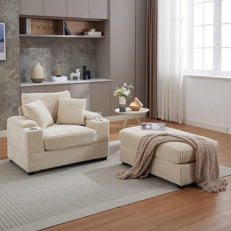 Canapé et pouf rembourrés en velours côtelé 42.12