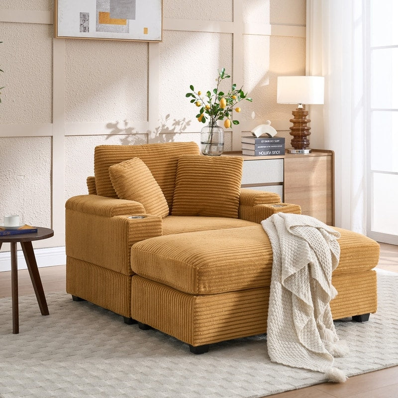 Canapé et pouf rembourrés en velours côtelé 42.12