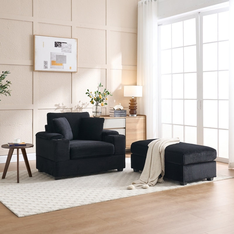 Canapé et pouf rembourrés en velours côtelé 42.12