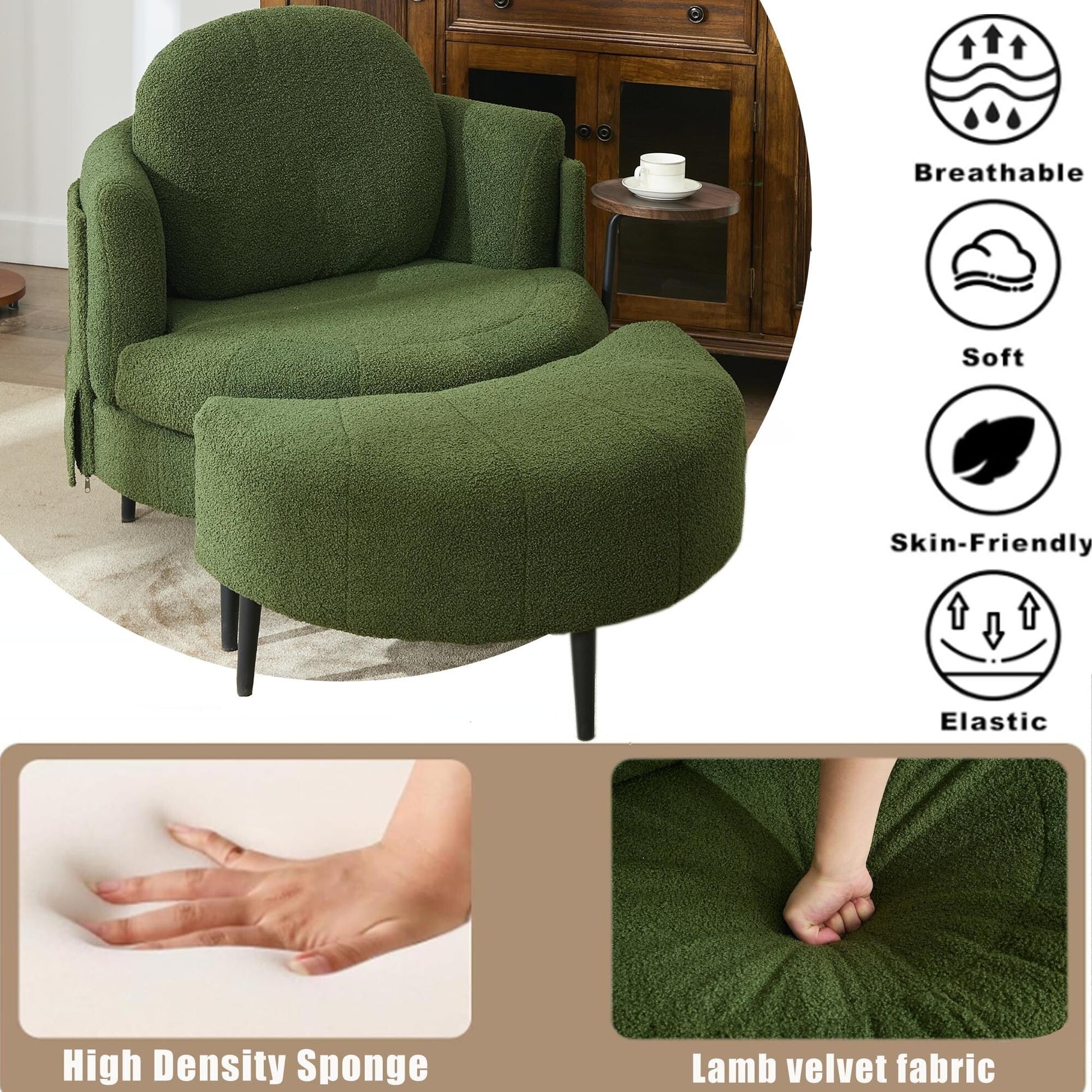 Fauteuil 42.5 avec repose-pieds mobile en forme de croissant