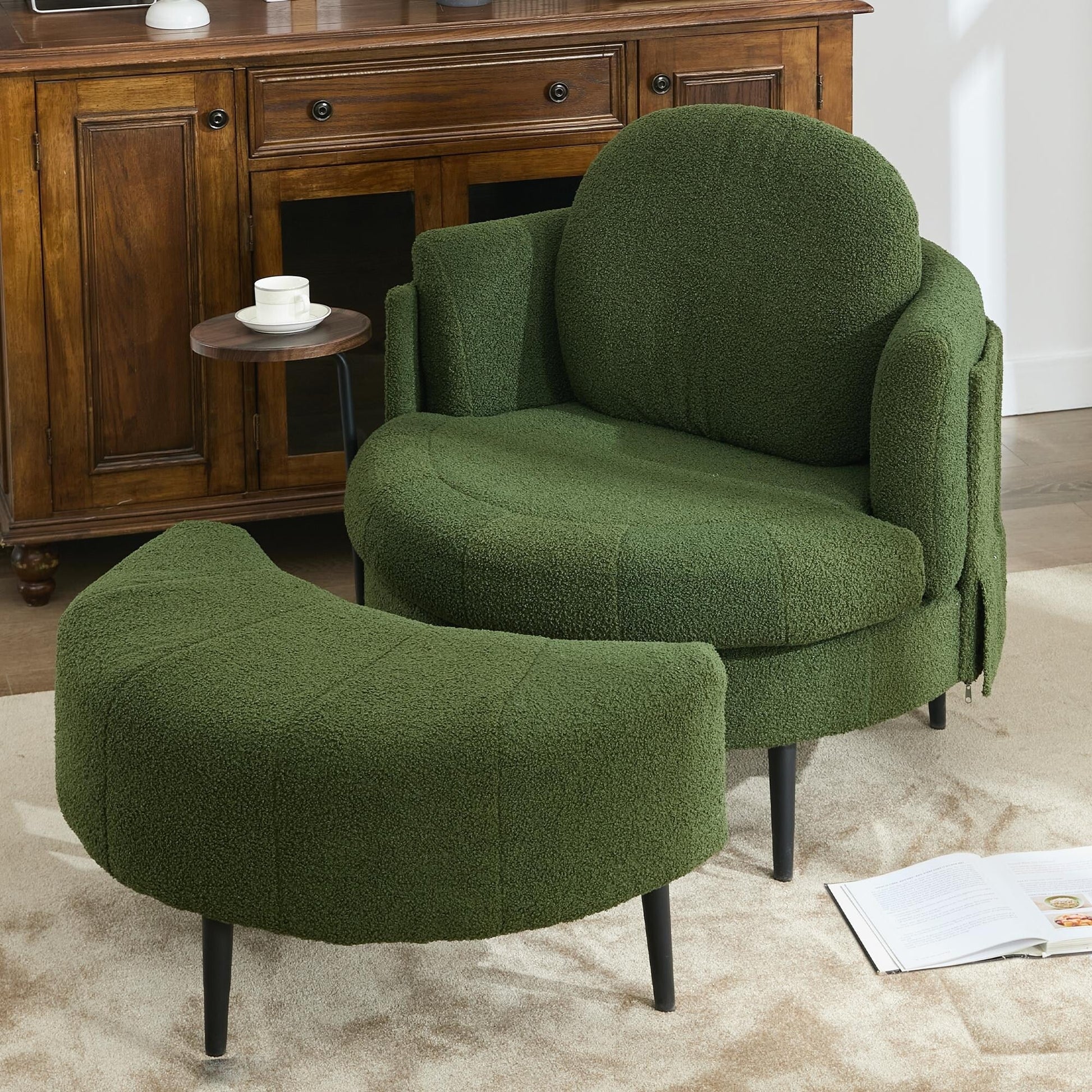 Fauteuil 42.5 avec repose-pieds mobile en forme de croissant