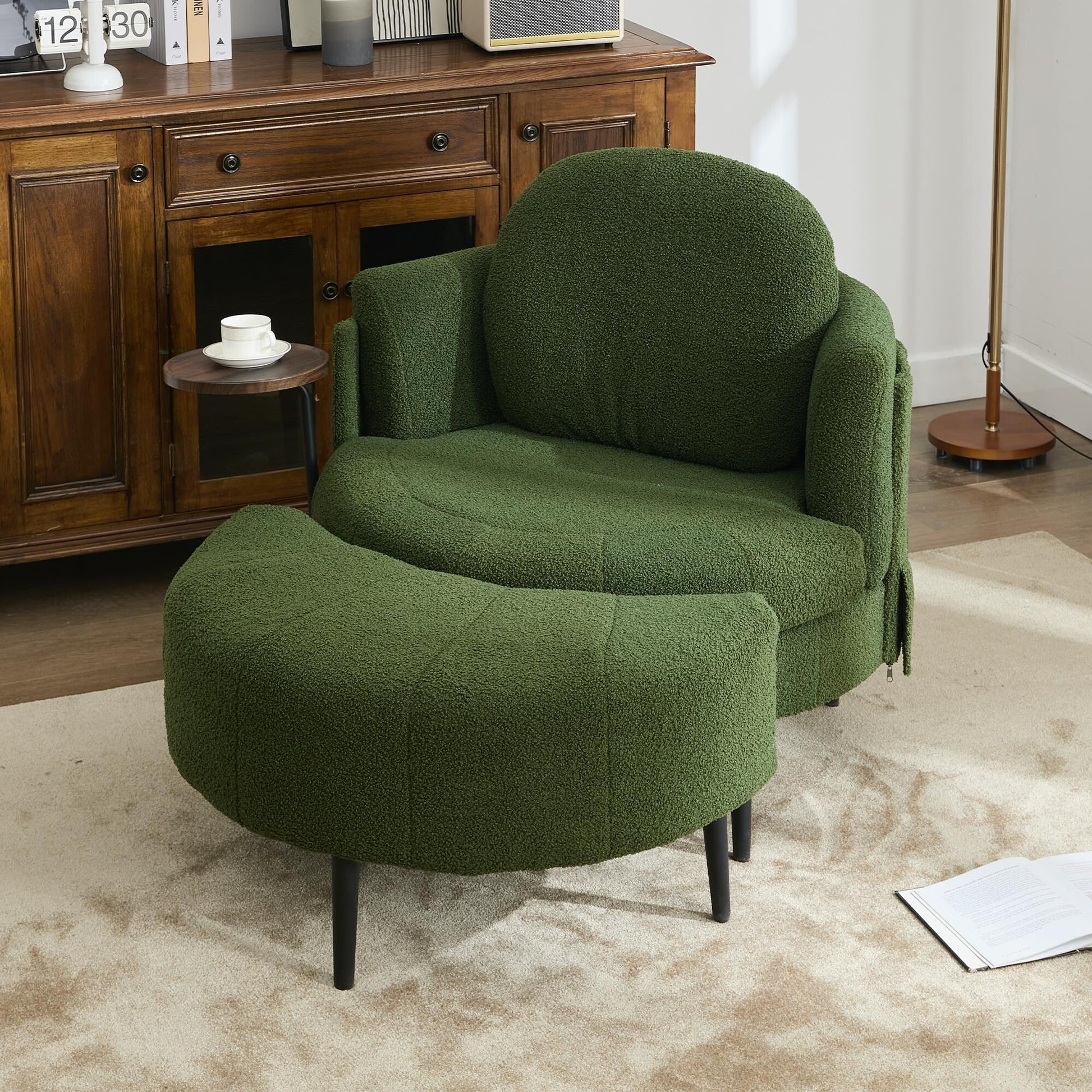 Fauteuil 42.5 avec repose-pieds mobile en forme de croissant