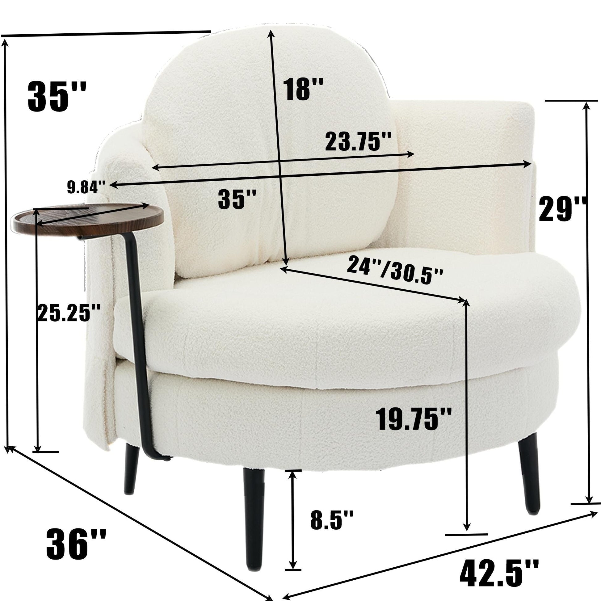Fauteuil 42.5 avec repose-pieds mobile en forme de croissant