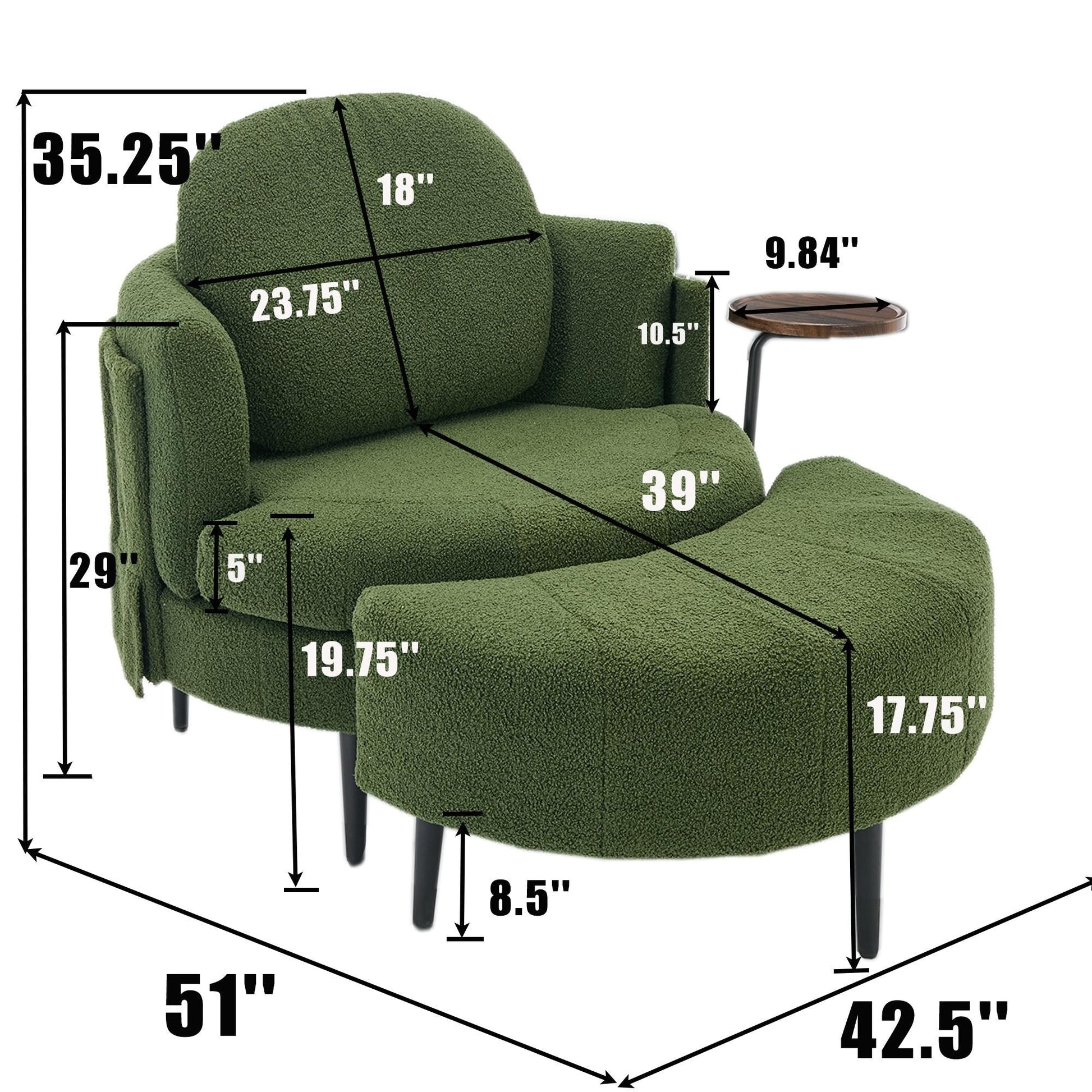 Fauteuil 42.5 avec repose-pieds mobile en forme de croissant