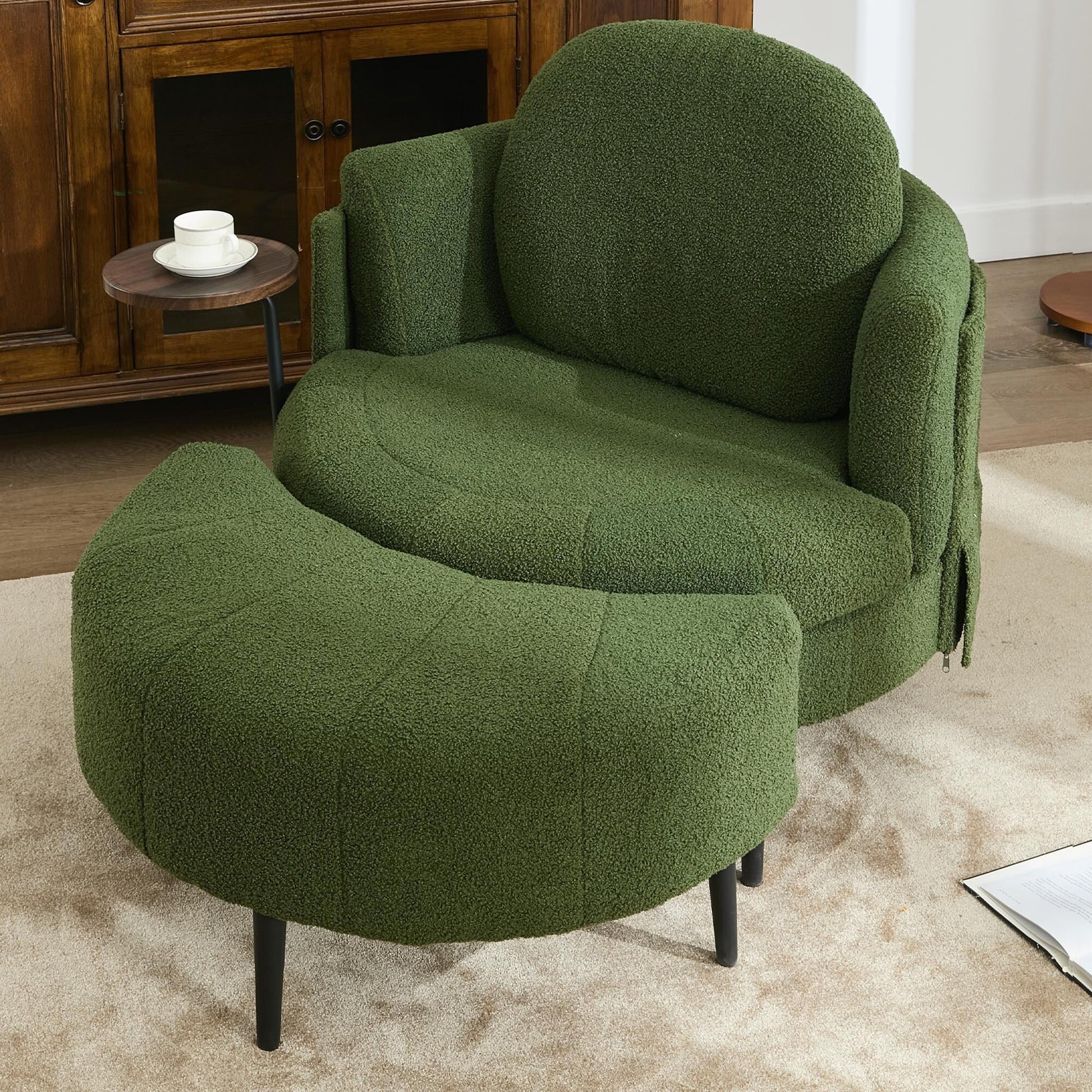 Fauteuil 42.5 avec repose-pieds mobile en forme de croissant