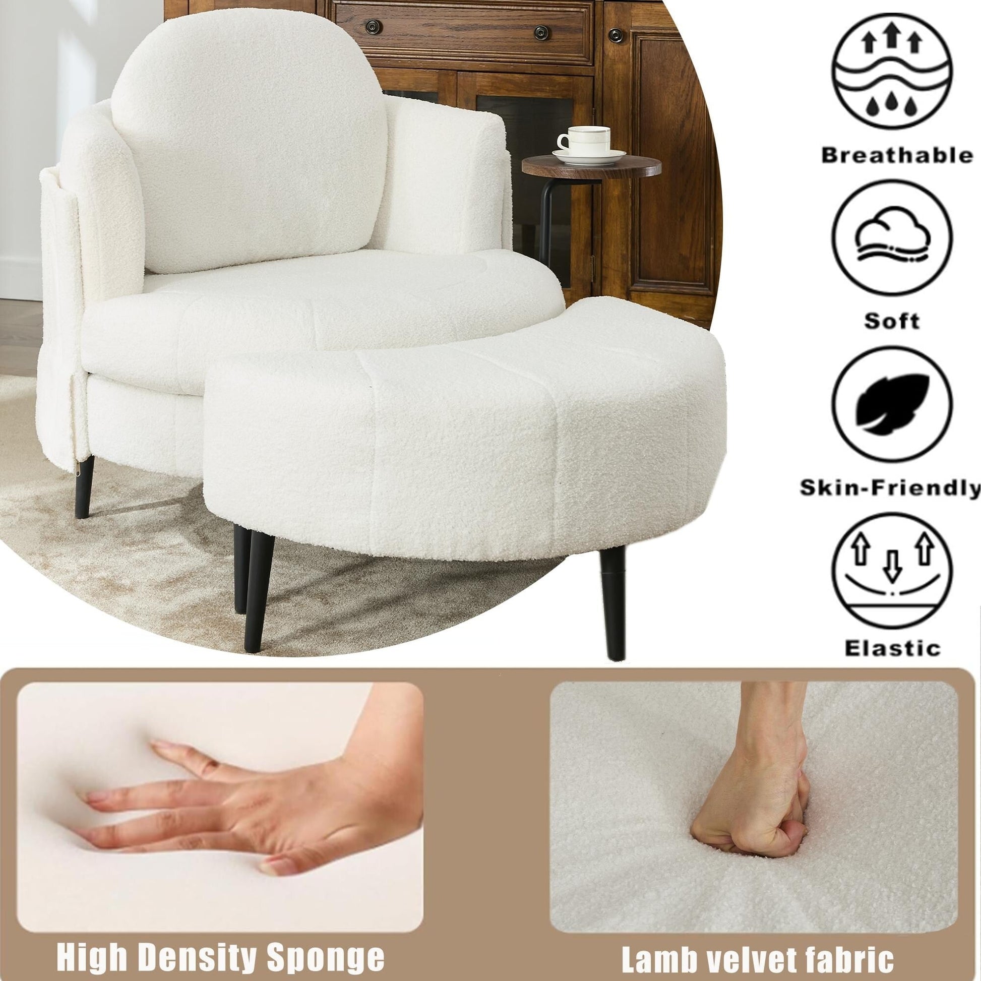 Fauteuil 42.5 avec repose-pieds mobile en forme de croissant