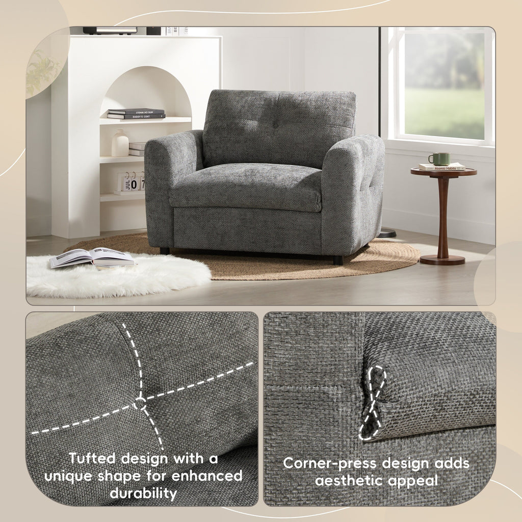 Canapé simple 42*33, fauteuil avec large assise, chargeur double port, design à lignes contrastées et capitonné, mousse haute densité.