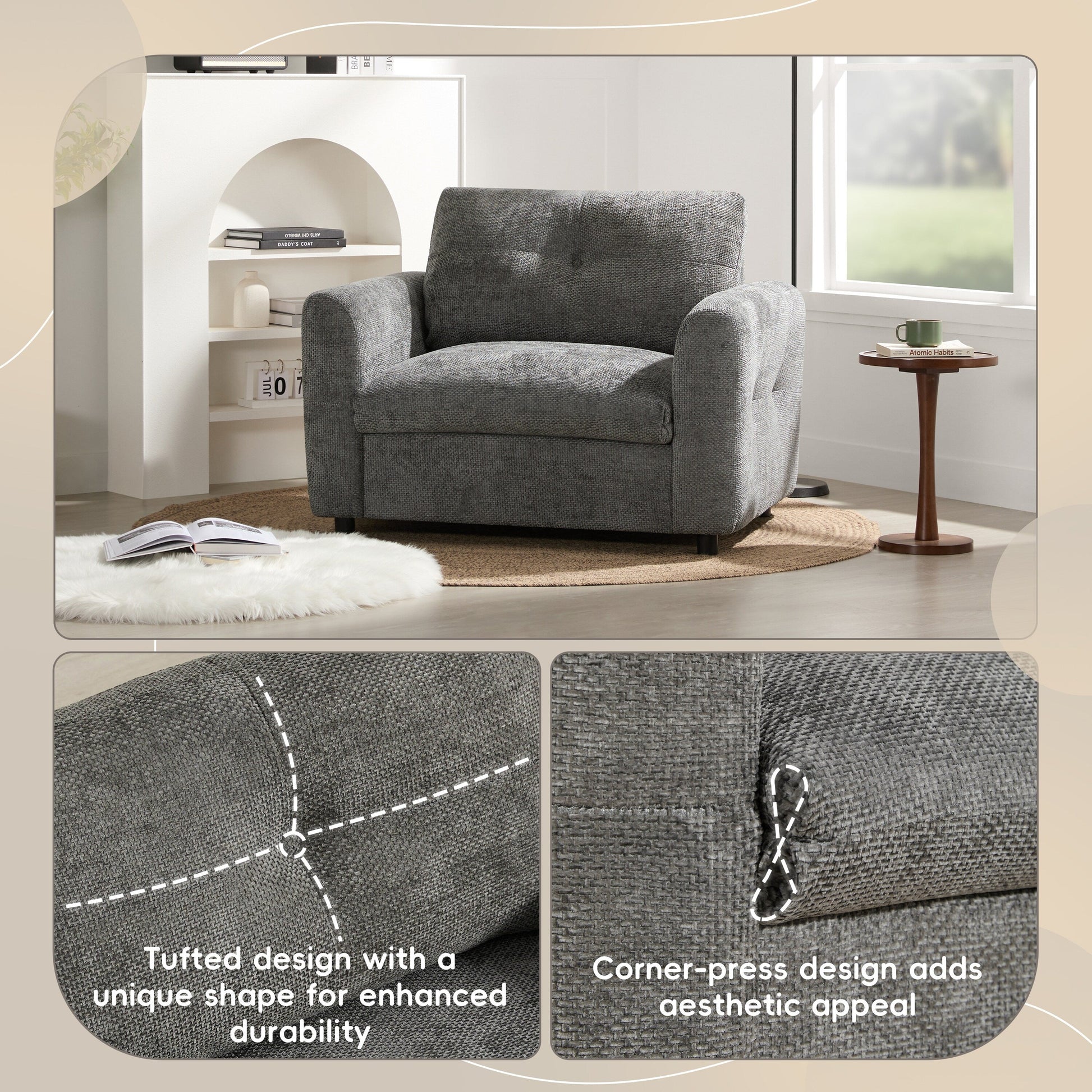 Fauteuil avec dossier large de 42 pouces, chargeur à double port et design à cordon noué par Harper&amp;Bright Designs
