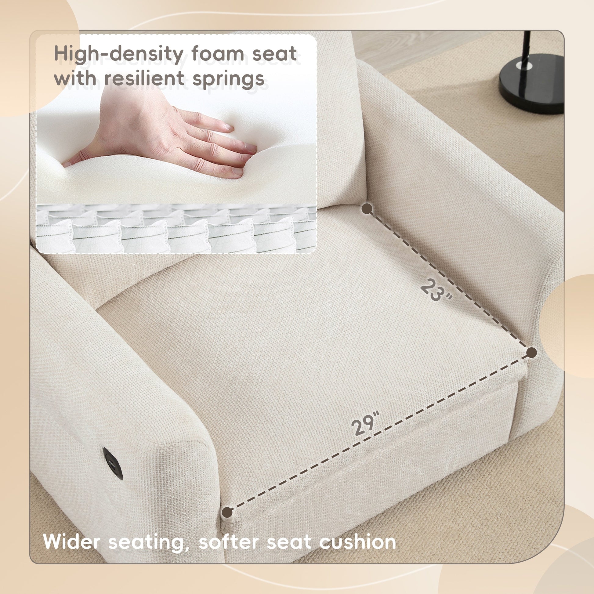 Fauteuil avec dossier large de 42 pouces, chargeur à double port et design à cordon noué par Harper&amp;Bright Designs