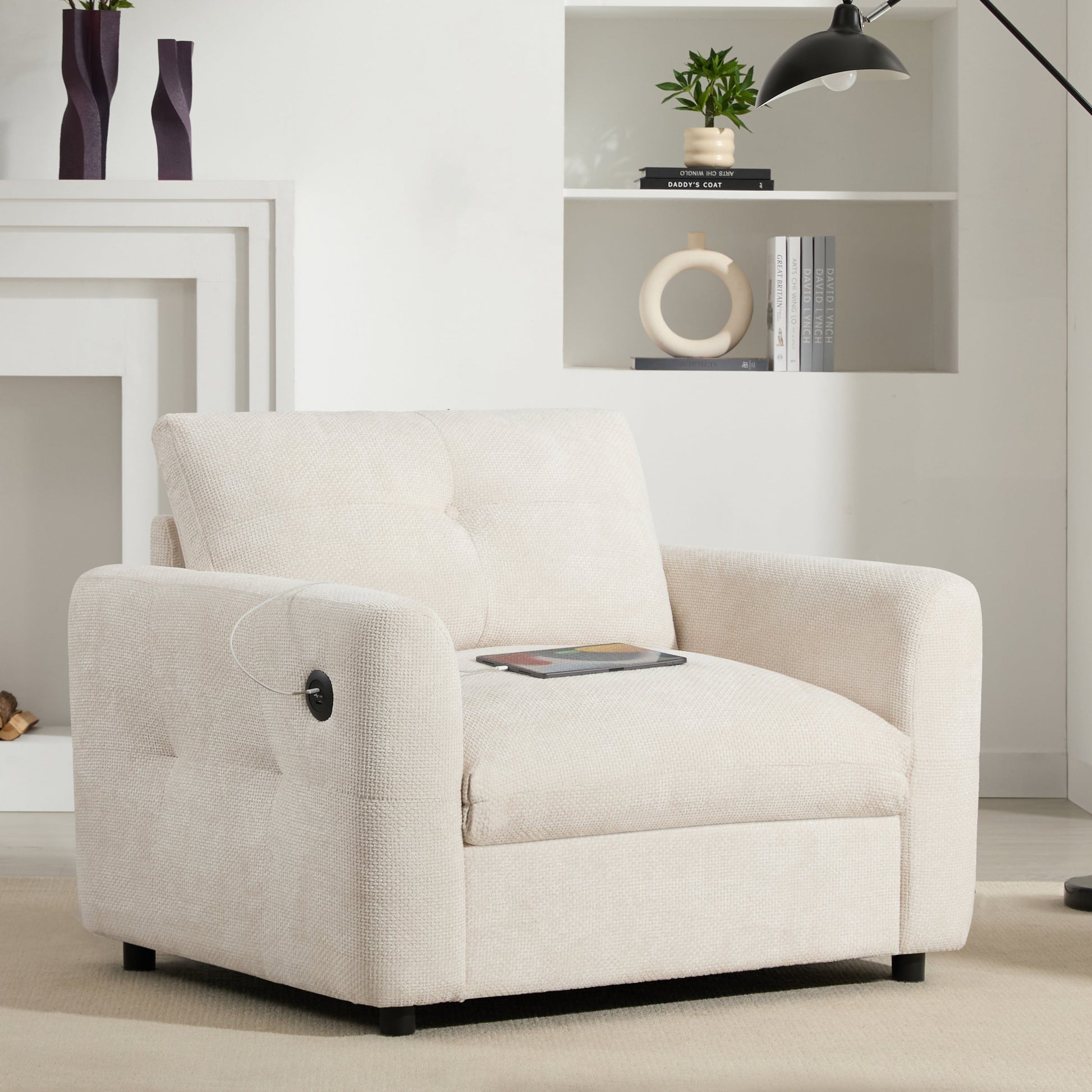 Fauteuil avec dossier large de 42 pouces, chargeur à double port et design à cordon noué par Harper&amp;Bright Designs
