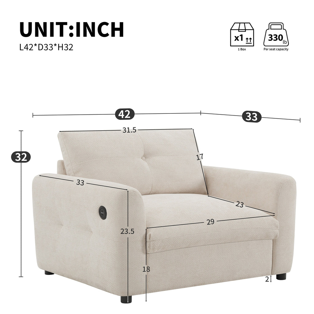 Fauteuil avec dossier large de 42 pouces, chargeur à double port et design à cordon noué par Harper&amp;Bright Designs