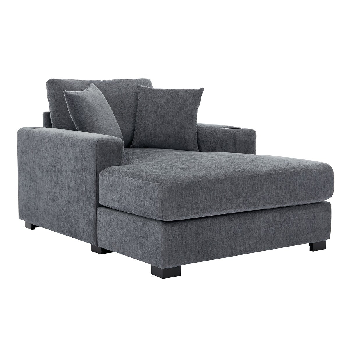 Canapé-lit de style moderne, chaise longue surdimensionnée de 43,5 pouces, avec coussins, station de recharge et porte-gobelets, tissu chenille.