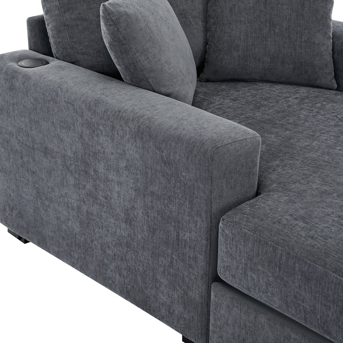 Canapé-lit de style moderne, chaise longue surdimensionnée de 43,5 pouces, avec coussins, station de recharge et porte-gobelets, tissu chenille.