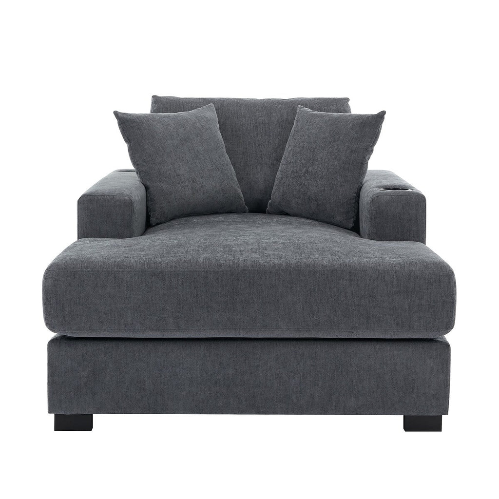 Canapé-lit de style moderne, chaise longue surdimensionnée de 43,5 pouces, avec coussins, station de recharge et porte-gobelets, tissu chenille.