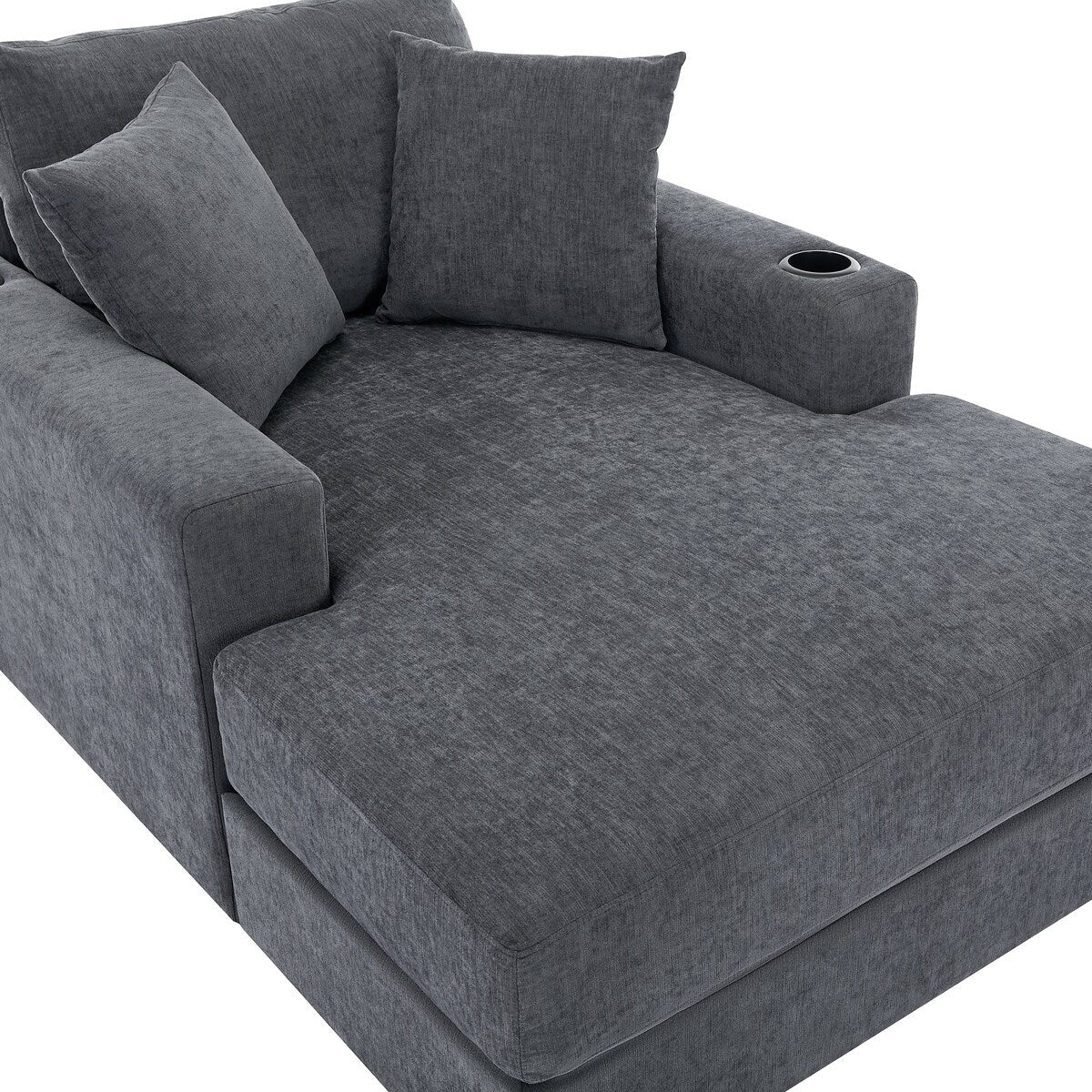 Canapé-lit de style moderne, chaise longue surdimensionnée de 43,5 pouces, avec coussins, station de recharge et porte-gobelets, tissu chenille.