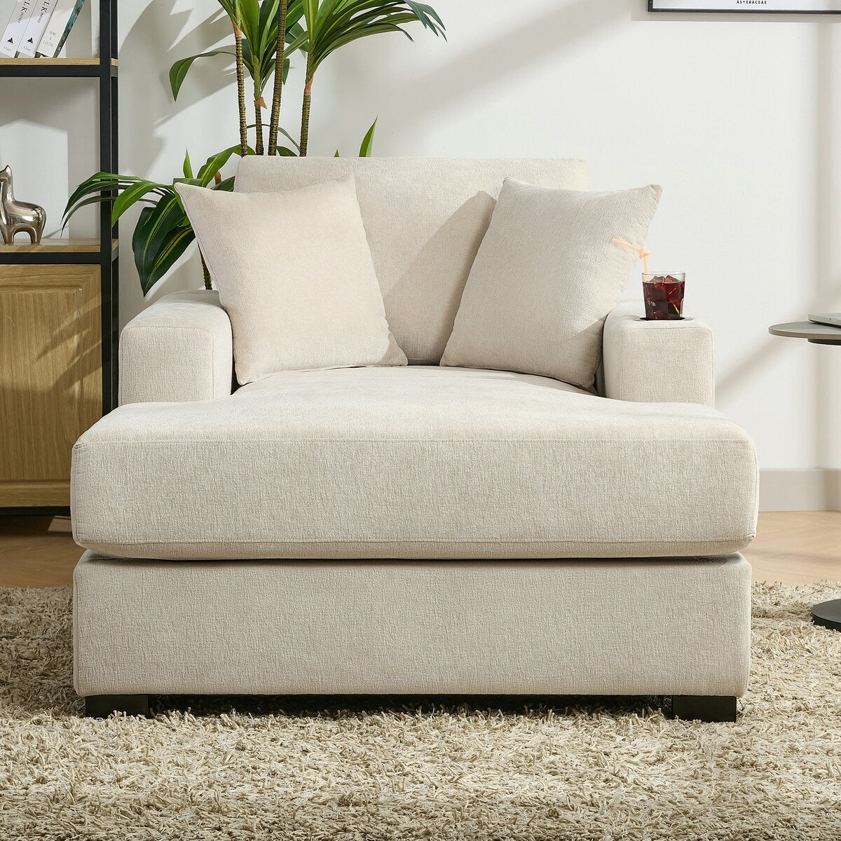 Canapé-lit de style moderne, chaise longue surdimensionnée de 43,5 pouces, avec coussins, station de recharge et porte-gobelets, tissu chenille.