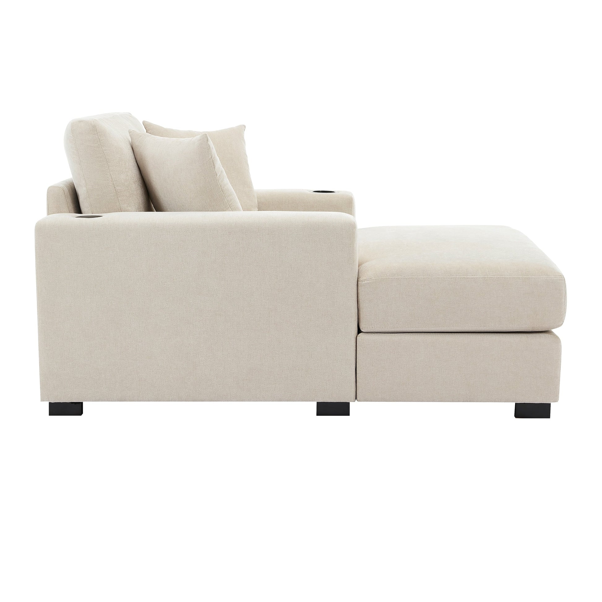 Canapé-lit de style moderne, chaise longue surdimensionnée de 43,5 pouces, avec coussins, station de recharge et porte-gobelets, tissu chenille.