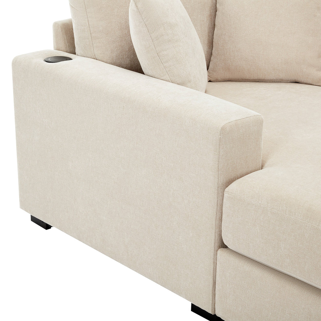 Canapé-lit de style moderne, chaise longue surdimensionnée de 43,5 pouces, avec coussins, station de recharge et porte-gobelets, tissu chenille.