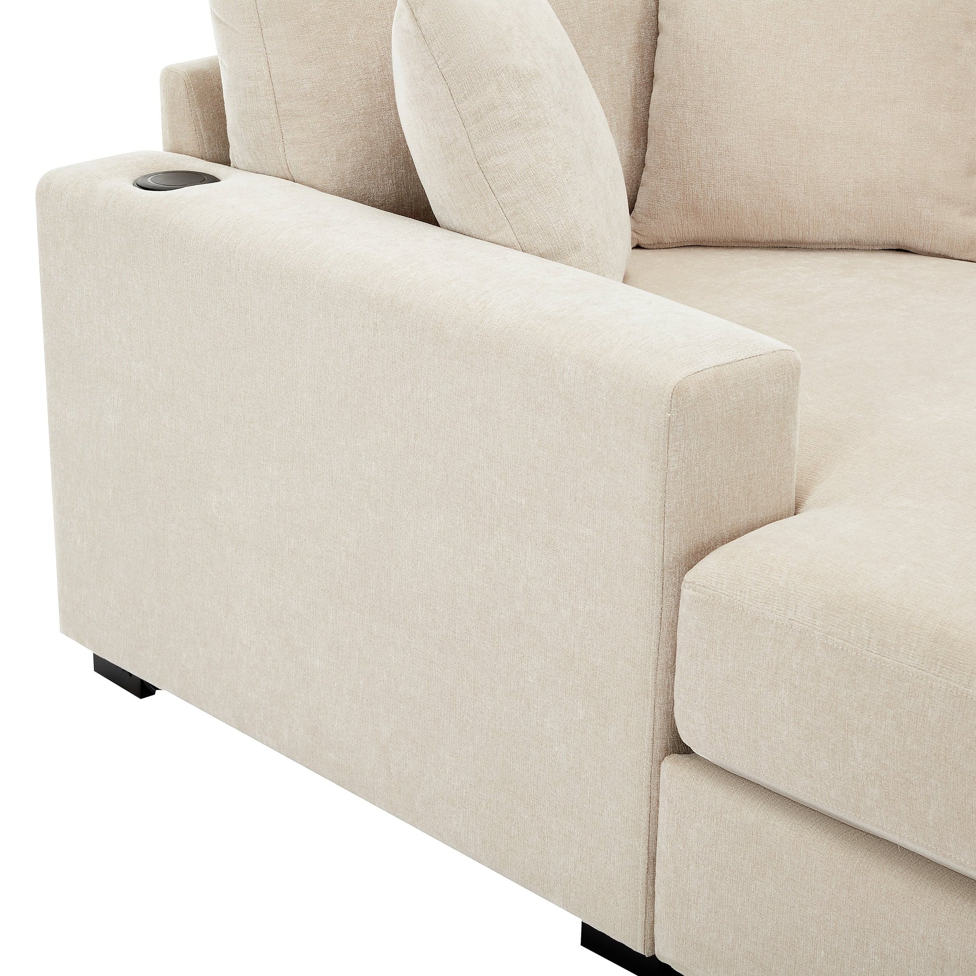 Canapé-lit de style moderne, chaise longue surdimensionnée de 43,5 pouces, avec coussins, station de recharge et porte-gobelets, tissu chenille.