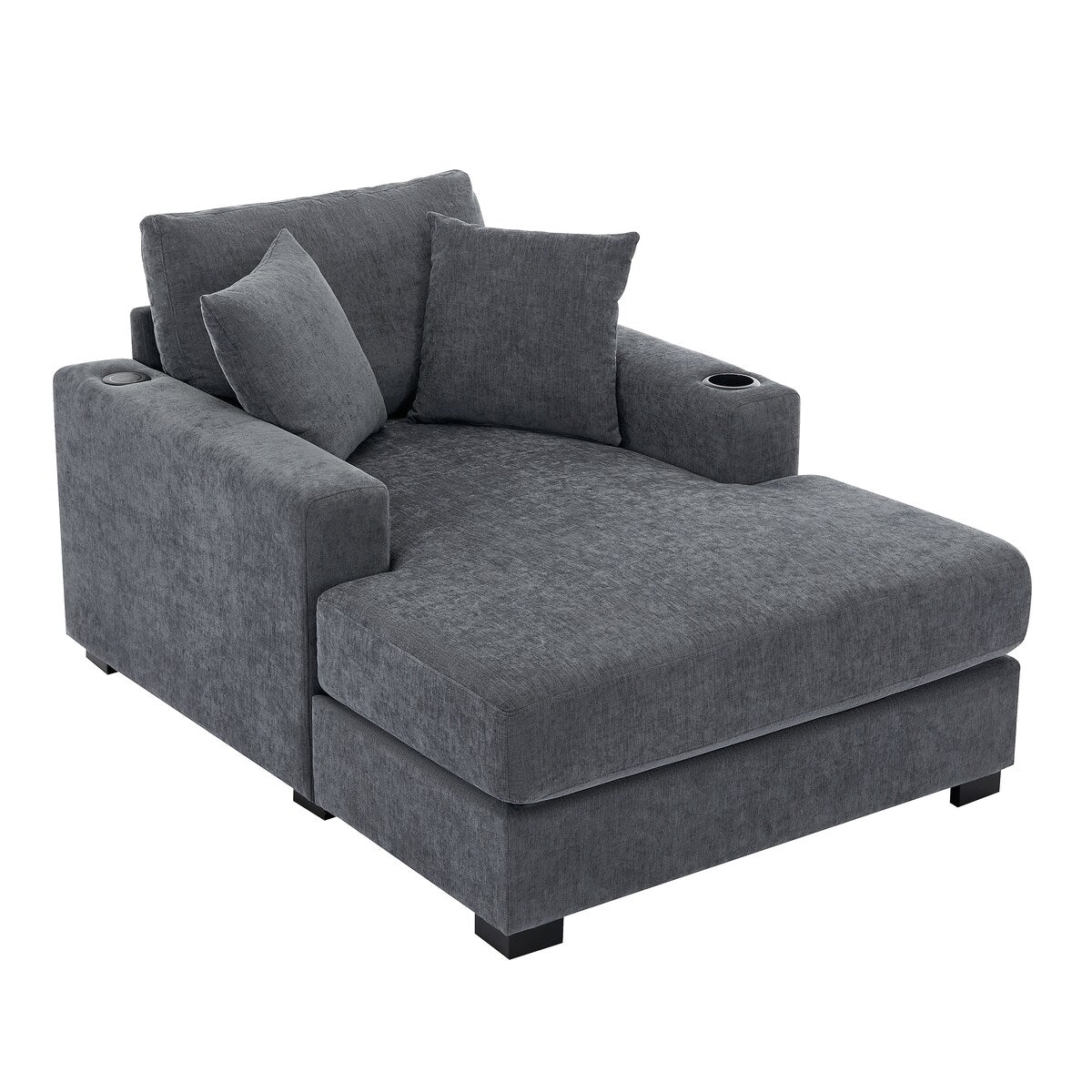 Canapé-lit de style moderne, chaise longue surdimensionnée de 43,5 pouces, avec coussins, station de recharge et porte-gobelets, tissu chenille.