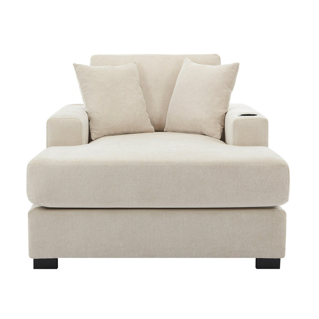 Canapé-lit de style moderne, chaise longue surdimensionnée de 43,5 pouces, avec coussins, station de recharge et porte-gobelets, tissu chenille.