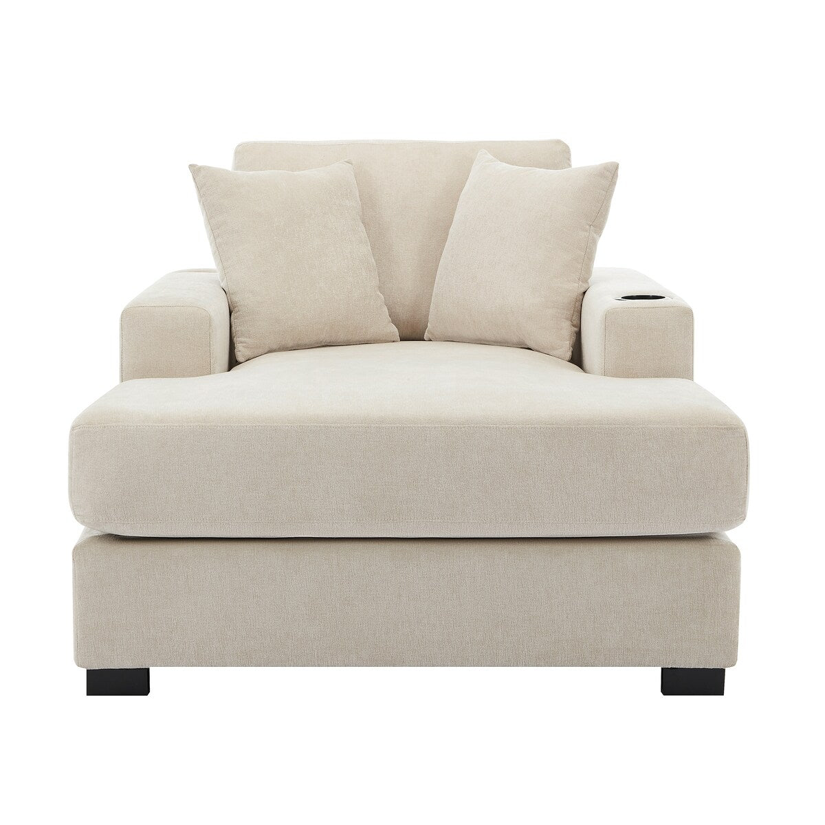 Canapé-lit de style moderne, chaise longue surdimensionnée de 43,5 pouces, avec coussins, station de recharge et porte-gobelets, tissu chenille.
